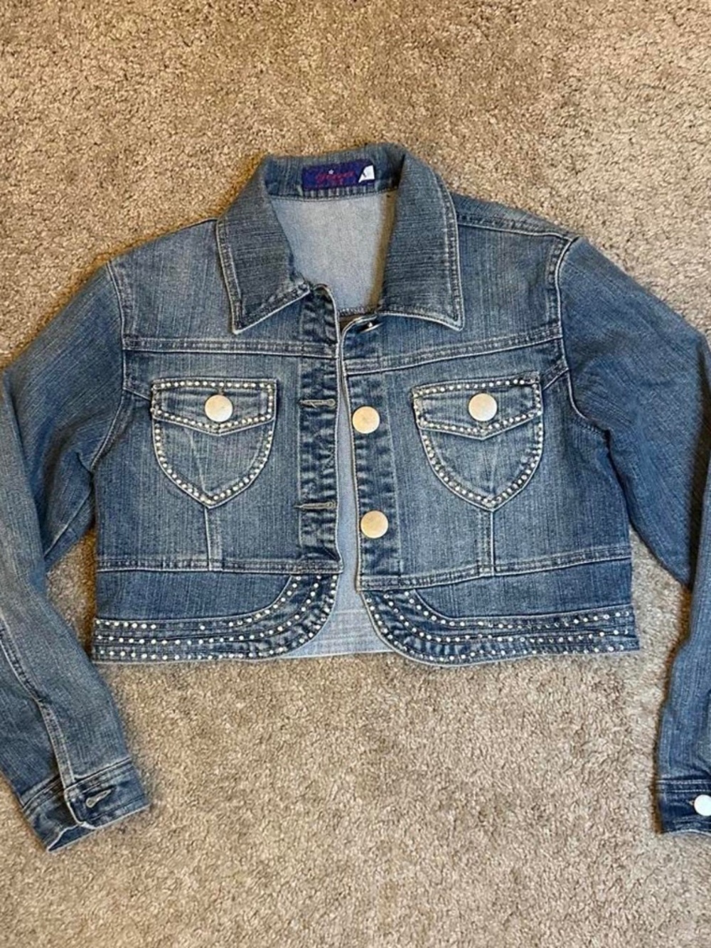 Rhinestone Cropped Jean Jacket